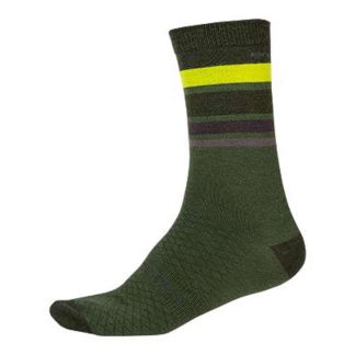 Endura BaaBaa - Merino Stripe Sock - Cykelstrømper - Oliven Grøn - Str. L-XL